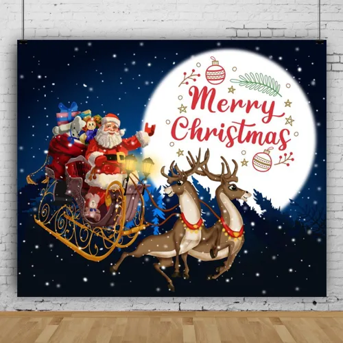 Miniatura 11 de Telón de fondo de 2,1 x 1,5 m para pueblo navideño, nieve invernal, cielo nocturno, montaña, Santa, fondo para fotografía, decoración para fiesta