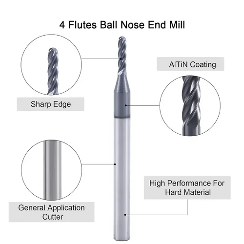 Miniatura 2 de Fresa de punta de bola ISB, diámetro de 1/16", diámetro de vástago de 1/8", brocas de carburo de grano micro de 4 canales para fresadora CNC
