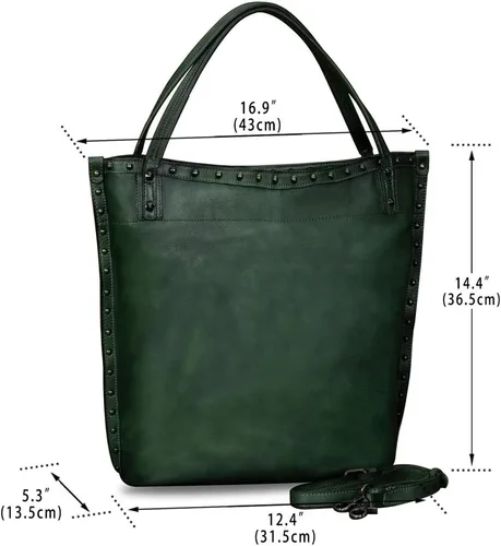 Miniatura 5 de Bolso de hombro grande de cuero genuino para mujer, bolso de mano vintage de cuero real y bolsos de mano, bolso cruzado