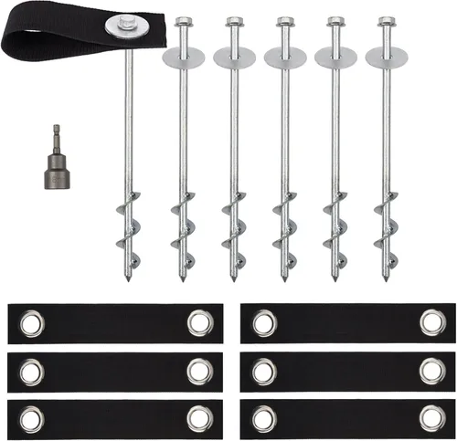 Miniatura 8 de Anclajes para Trampolín de Viento Fuerte Heavy Duty de 12" Juego de 4/6/8 con Correas, Broca de Taladro - Kit de Anclaje para Trampolín - Anclajes