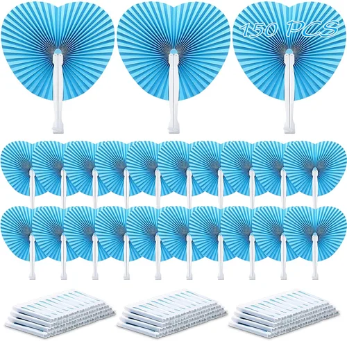 Unittype Paquete de 150 abanicos de papel de boda plegables en forma de corazón para decorar bodas, invitados, aniversarios, cumpleaños, fiestas,