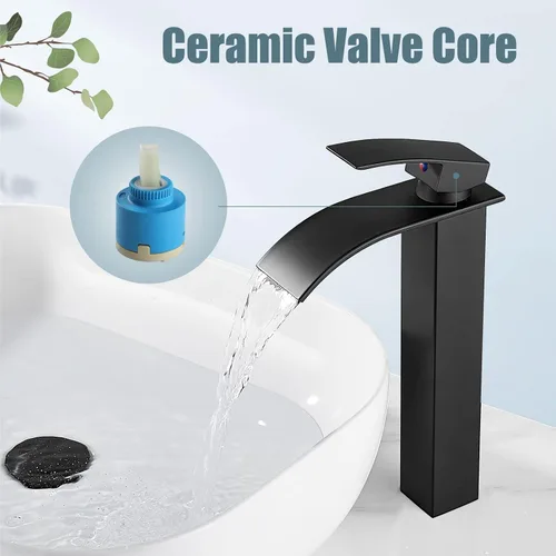 Miniatura 5 de Aolemi Grifo de baño alto para lavabo, grifo de lavabo de un solo agujero, 1 mango, grifo mezclador de montaje en cubierta RV con montaje de drenaje