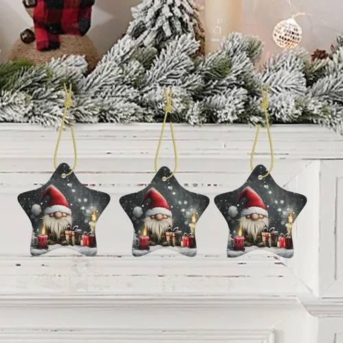 Miniatura 5 de Adornos colgantes de cerámica para árbol de Navidad, decoración colgante en forma de estrella para suministros de fiesta en interiores y exteriores