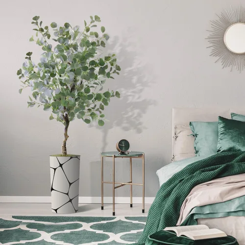 Miniatura 5 de SIGNWIN - Árbol artificial en maceta con diseño y textura de flores y pájaros, decoración moderna, planta de piso, para el hogar u oficina