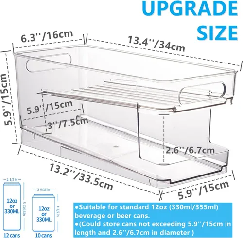 Miniatura 5 de Xicennego Organizador de almacenamiento de latas de soda de doble capa mejorado, dispensador de latas de soda para refrigerador, soporte de bebidas