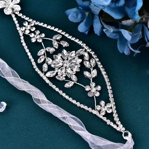 Miniatura 4 de Diademas nupciales Rhinestone Hairpieces Novias Boda Accesorios para el cabello Plata Rhinestone Mujer (Plata)