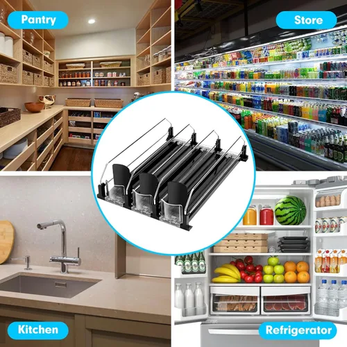 Miniatura 5 de Dispensador de bebidas para refrigerador, organizador de latas de soda autoempujable para refrigerador, 3 filas han sido montadas, organizador