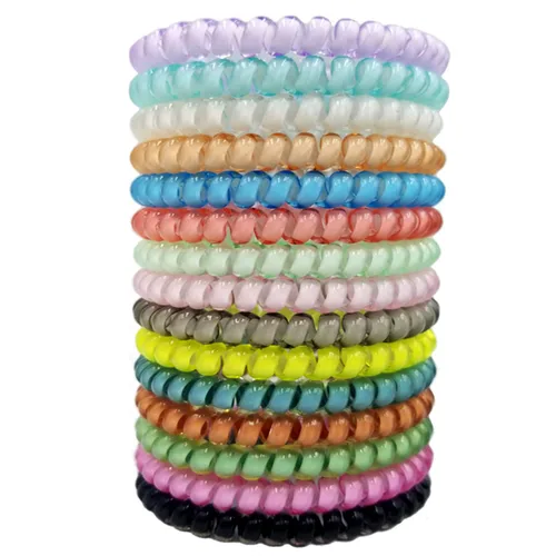 Miniatura 9 de 15 lazos para el cabello en espiral, sin pliegues, cable de teléfono, bobinas de plástico para el cabello en blanco