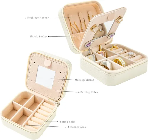Miniatura 3 de KElofoN Joyero de viaje, joyero de viaje, organizador de joyas de viaje, caja organizadora de joyas pequeña para niñas y mujeres con espejo