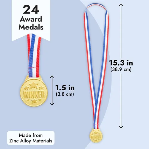 Miniatura 5 de Juvale Medallas de oro para premios y trofeos – 1.5 pulgadas de diámetro, cinta de 15.3 pulgadas, paquete de 24 – Medallas de oro para niños
