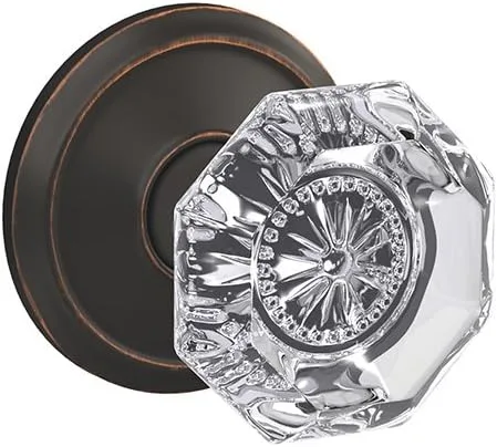 Schlage Custom FC21 ALX 716 ALD Alexandria - Pomo de cristal con moldura Alden, cerradura para pasillos y camas, bronce envejecido
