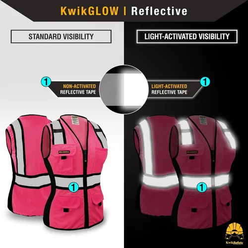 Miniatura 5 de KwikSafety - Chaleco de seguridad multicolor para mujer Chaleco reflectante de alta visibilidad de alta calidad, clase ANSI sin clasificación Rosa