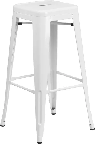 Miniatura 31 de Flash Furniture Lily - Juego de 4 taburetes de bar de metal rojo sin respaldo de 30 pulgadas de alto grado comercial para interiores y exteriores