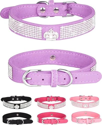 Miniatura 15 de Collar de perro para perros pequeños, collares ajustables de cuero de gamuza para perro, collar de perro rosa para gato, collar de perro