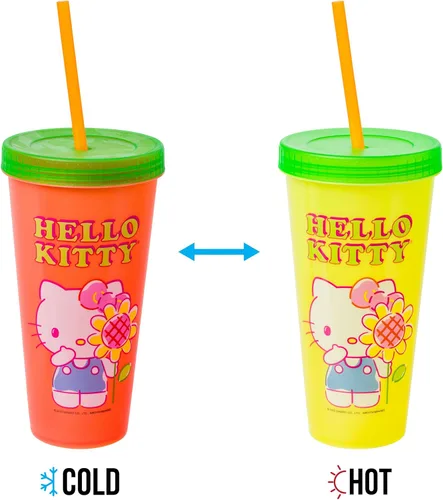 Miniatura 9 de Silver Buffalo Sanrio Hello Kitty Summertime Gardening - Paquete de 4 vasos de plástico que cambian de color, incluye tapa y pajilla, 24 onzas
