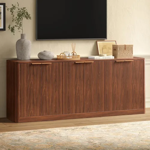 Miniatura 6 de Evermagin Soporte de TV acanalado de roble de 67 pulgadas para televisores de hasta 75 pulgadas, centro de entretenimiento moderno de mediados