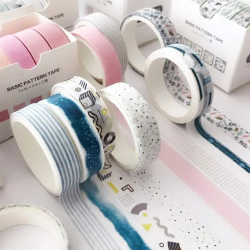 Miniatura 5 de Juego de 5 rollos de cintas washi creativas y básicas para artes, manualidades, diarios, planificadores, álbumes de recortes, envoltura (Sakura)