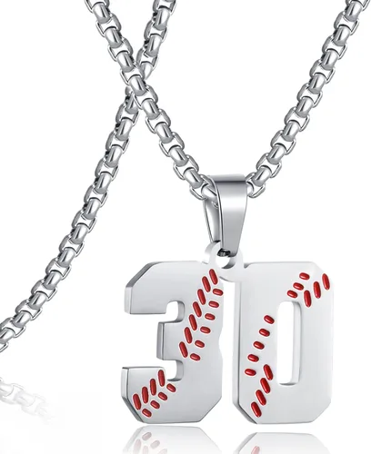 Miniatura 96 de SKQIR Colgante de número de jersey de béisbol para hombres y niños - Cadena de acero inoxidable para atletas - Negro