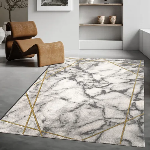 Miniatura 6 de Paco Home Alfombra de área gris dorado blanco con lujoso patrón de mármol en 3D, tamaño: 2'8" x 4'11
