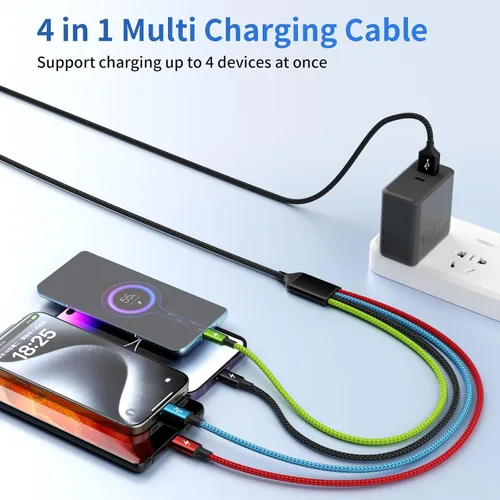Miniatura 6 de Travel Essentials - Cable de carga múltiple [2 unidades de 5 pies], accesorios de automóvil, cables de carga 4 en 1, cable USB, cargador de teléfono