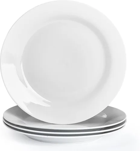 Juego de 4 platos redondos de 10.5 pulgadas, platos de cerámica blanca para cena, ensalada, aperitivo y postre, microondas, vajilla apta para