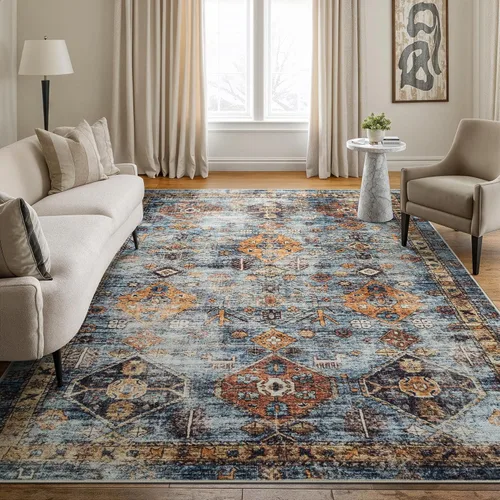Miniatura 38 de Bloom Rugs - Alfombra lavable, antideslizante, de 1,83 x 2,74 m, color beige/blanco claro con borde tradicional, para sala de estar, dormitorio