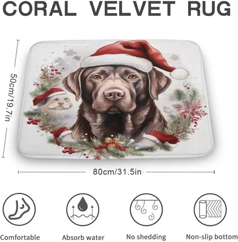 Miniatura 3 de Tapete de baño con diseño de Papá Noel para perro, diseño de acuarela, color chocolate, tapete de espuma antideslizante, tapete de felpa