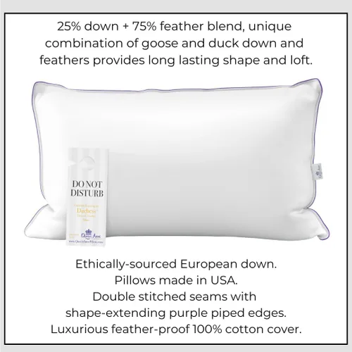 Miniatura 6 de Queen Anne 25% Down + 75% Feather Luxury Pillow - Goose and Duck Down Feather Blend Pillow for Sleeping - Back, Side, Stomach Sleepers