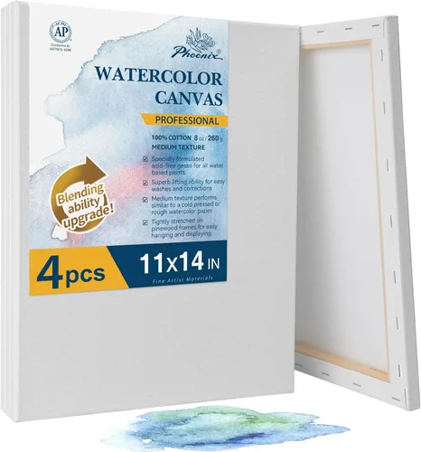 Miniatura 24 de PHOENIX Tableros de lienzo de acuarela para pintar - 5x7 pulgadas/paquete de 6, paneles de lienzo pequeños de acuarela 100% algodón, 8 oz./260g