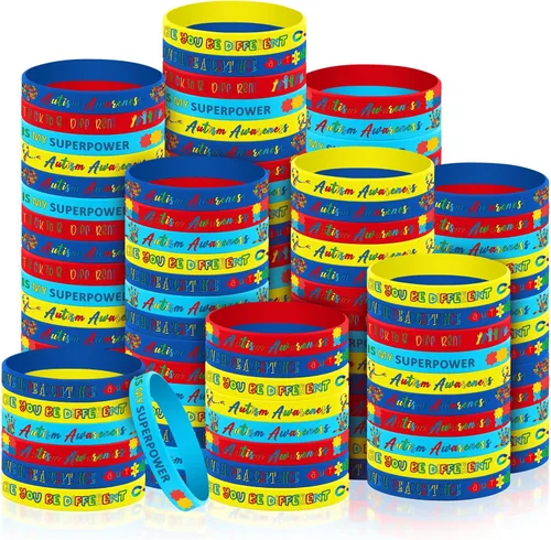 Karenhi 96 pulseras de silicona para concientización sobre el autismo, piezas de rompecabezas de colores, pulsera de silicona para mujeres, regalos