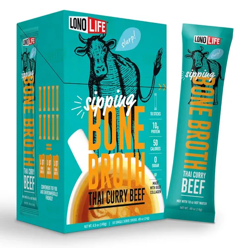 Miniatura 8 de LonoLife - Sobres individuales de caldo de hueso de ternera al curry tailandés: 0.35 onzas de proteína, apto para dieta Keto, 24 porciones
