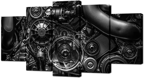 VVOVV Wall Decor - Impresiones en lienzo de 5 piezas de equipo de ingeniería de motor y cadena, fotos en blanco y negro, arte de pared, decoración