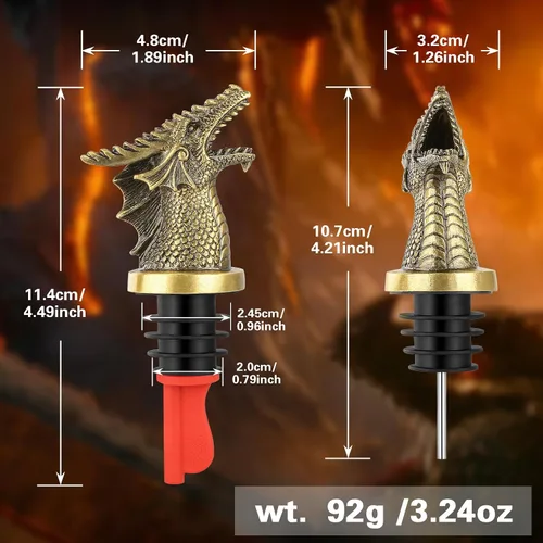 Miniatura 3 de Cabeza de Dragón Vertedor y Tapón de Botella de Vino 2 en 1, Regalos de Dragón para Hombres y Mujeres Fanáticos de los Dragones, Vertedores