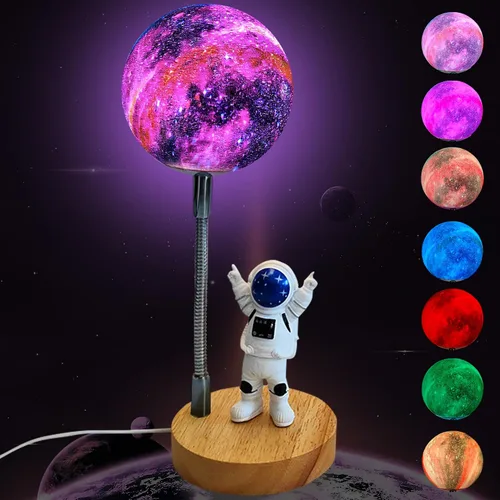 WLHONG Lámpara de luna para niños, luces Space Buddy con luz nocturna de astronauta de 7 colores, alimentada por USB y control de botón, lámpara de