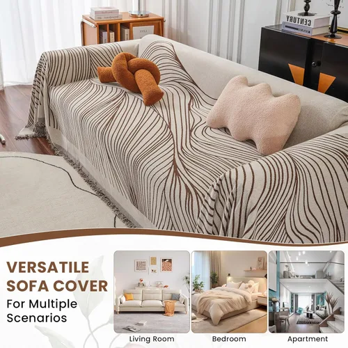 Miniatura 5 de VClife Funda de Sofá XL de Chenilla para Sofá de 3 Cojines, Fundas de Sofá Modernas a Rayas Beige Chocolate para Niños Lavables Protector de Sofá 07