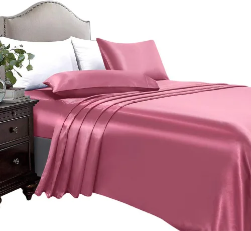 Miniatura 12 de Anex Linen Juego de sábanas de satén, juego de ropa de cama de 4 piezas, hilos altos, juego de sábanas 100% satén beige ultra suave, juego