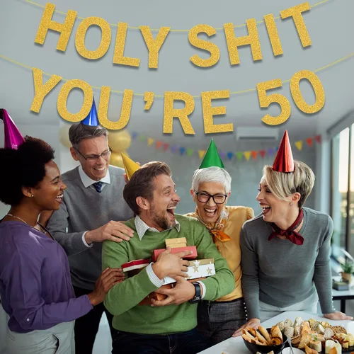 Miniatura 7 de Decoraciones de fiesta de 50 cumpleaños, pancarta para mujeres y hombres, cartel de decoración de fiesta de cumpleaños con purpurina dorada