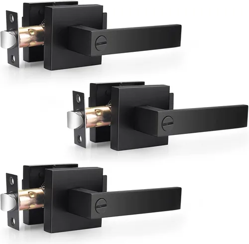 Miniatura 9 de Probrico Palanca de Puerta de Cama y Baño Negro Mate Servicio Pesado Manija de Puerta de Privacidad, Cerradura de Puerta Sin Llave Interior Baño