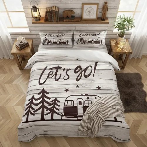 Miniatura 28 de Happy Camping - Funda de edredón para niños, casa rodante y cámper, funda de edredón rústica para niños y niñas, decoración de habitación de niños
