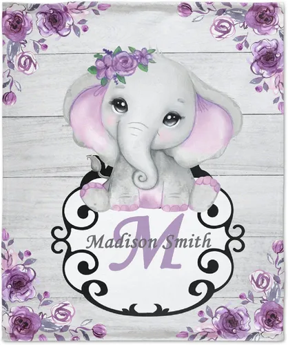 Miniatura 14 de Manta personalizada de elefante azul floral con nombre para niñas, manta con nombre personalizado para niños pequeños, regalos personalizados