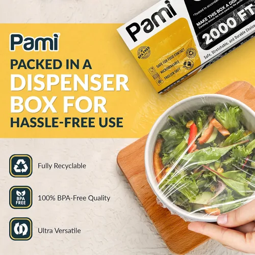 Miniatura 2 de PAMI Envoltura de plástico para alimentos de 12 pulgadas x 2000 pies con cortador deslizante, película elástica segura, sin BPA, apta
