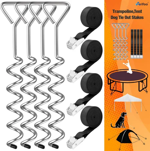 Estacas para trampolín de acero galvanizado, fuerte y galvanizado, kit de anclaje de alto viento para trampolín, tiendas de campaña, anclajes de