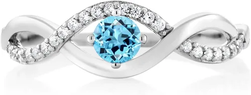 Miniatura 2 de Gem Stone King 925 Sterling Silver 4MM Round Gemstone Birthstone Infinity Ring Wedding Engagement Anniversary Promise Ring For Women Size 5,6,7,8,9