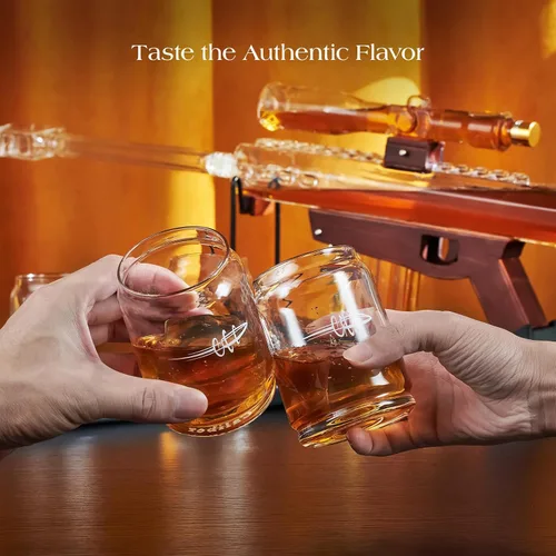 Miniatura 5 de Kollea Regalos para Hombres Papá, Juegos de Decantadores de Whisky, Juego de Decantador de Pistola con 4 Vasos de Bala y Telescopio de Mira, Regalo