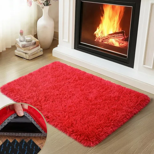 Miniatura 10 de Mugorn - Alfombra de 8 x 10 pies, alfombras grandes, esponjosas, suaves, peludas, antideslizantes, mullidas para interiores, color negro, 8 x 10 pies