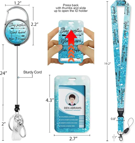 Miniatura 5 de Piefly Cordones para Insignias de Identificación, Portainsignias Positivo con Clip de Carrete Retráctil, Cordón con Tarjeta de Cita Inspiracional