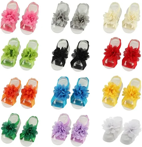 Miniatura 2 de Eforcase 12 pares de sandalias descalzas para bebé y niña, sandalias descalzas de flores para bebés recién nacidos, niñas pequeñas
