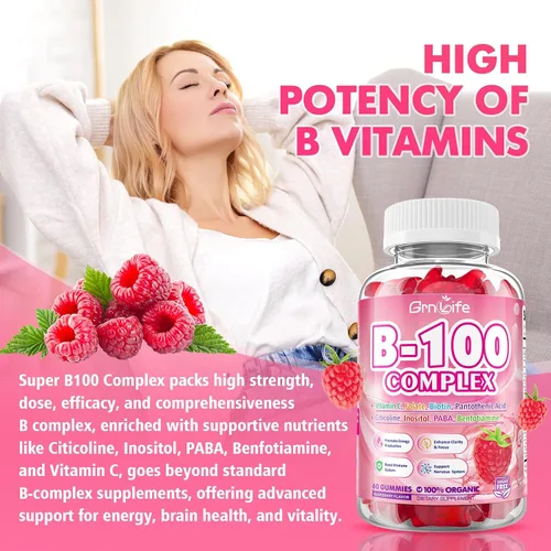 Miniatura 4 de Gomitas de complejo de vitamina B, todas las vitaminas B + metilo B12, B1, B2, B3, B5, B6, biotina, metilfolato, vitamina C, colina, inositol, PABA
