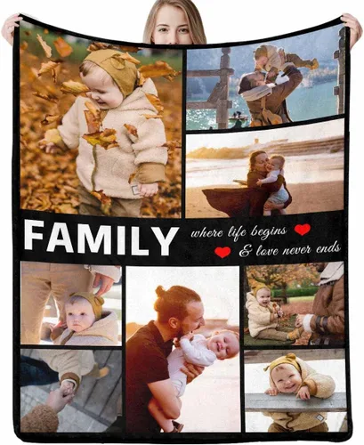 Miniatura 24 de D-Story Manta personalizada con fotos, manta de fotos personalizada con cualquier texto, manta de forro polar personalizada para cama, sofá