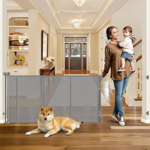 Miniatura 8 de Puertas de bebé extra anchas de 100 pulgadas para gran apertura, puerta retráctil para interiores para perros, puertas para cachorros para la casa
